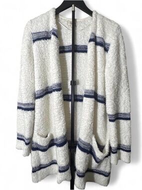Style & Co. Cream Open Cardigan with Navy Stripes